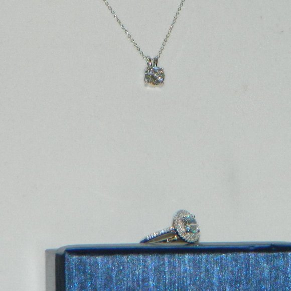 Diamonelle .925 Sterling Silver Plated Ring & Pendant with Chain Set Size 7 or 8 - Picture 3 of 12